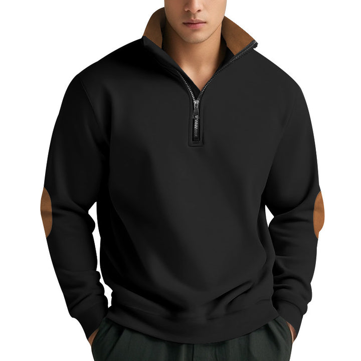 Herren Stehkragen Pullover mit Reißverschluss und Kontrastdetails Echoarchiv