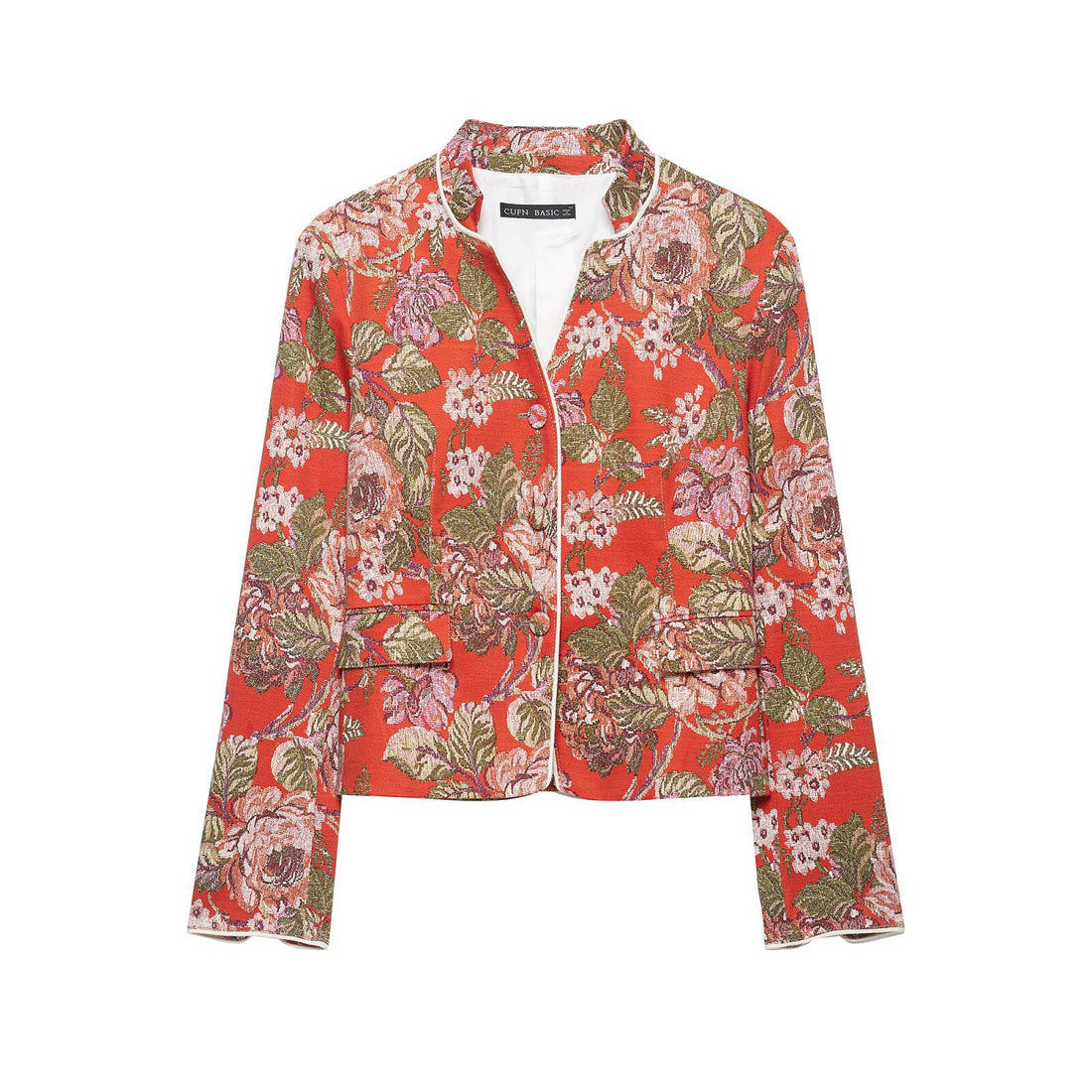 Damen floral gewebte Jacquard‑Bouclé Kurzjacke mit Stehkragen Echo Archiv