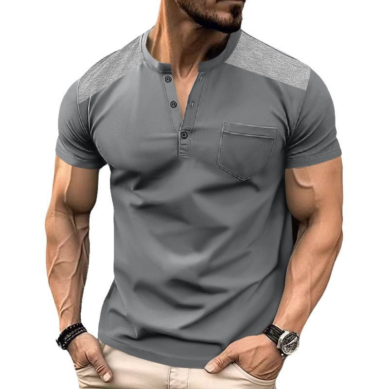 Herren Kurzarm-Hemd mit modischem Henley-Ausschnitt und praktischen Brusttasche Echoarchiv