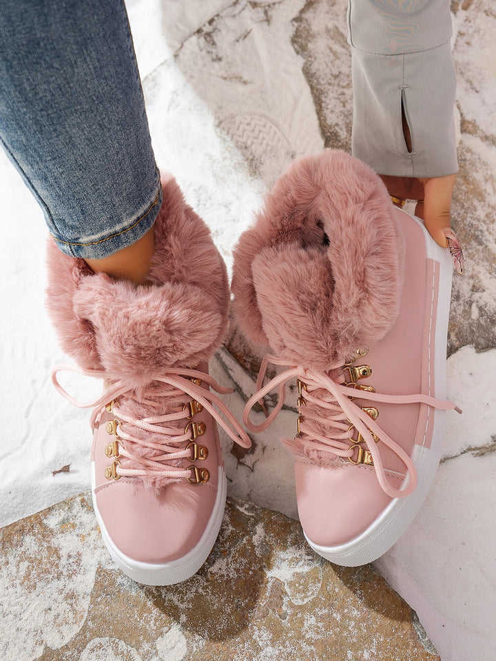 Damen Winterliche Sneaker-Stiefelette mit Kunstfellkragen und Plateau Echoarchiv