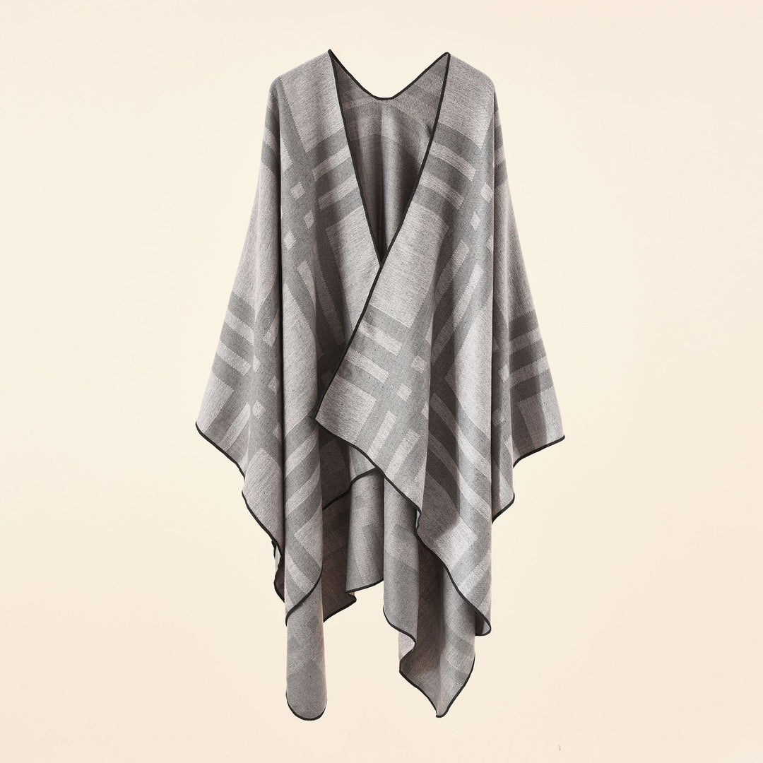 Damen Feiner Jacquard-Kimono-Umhang mit kontrastierter Kettelkante Echo Archiv