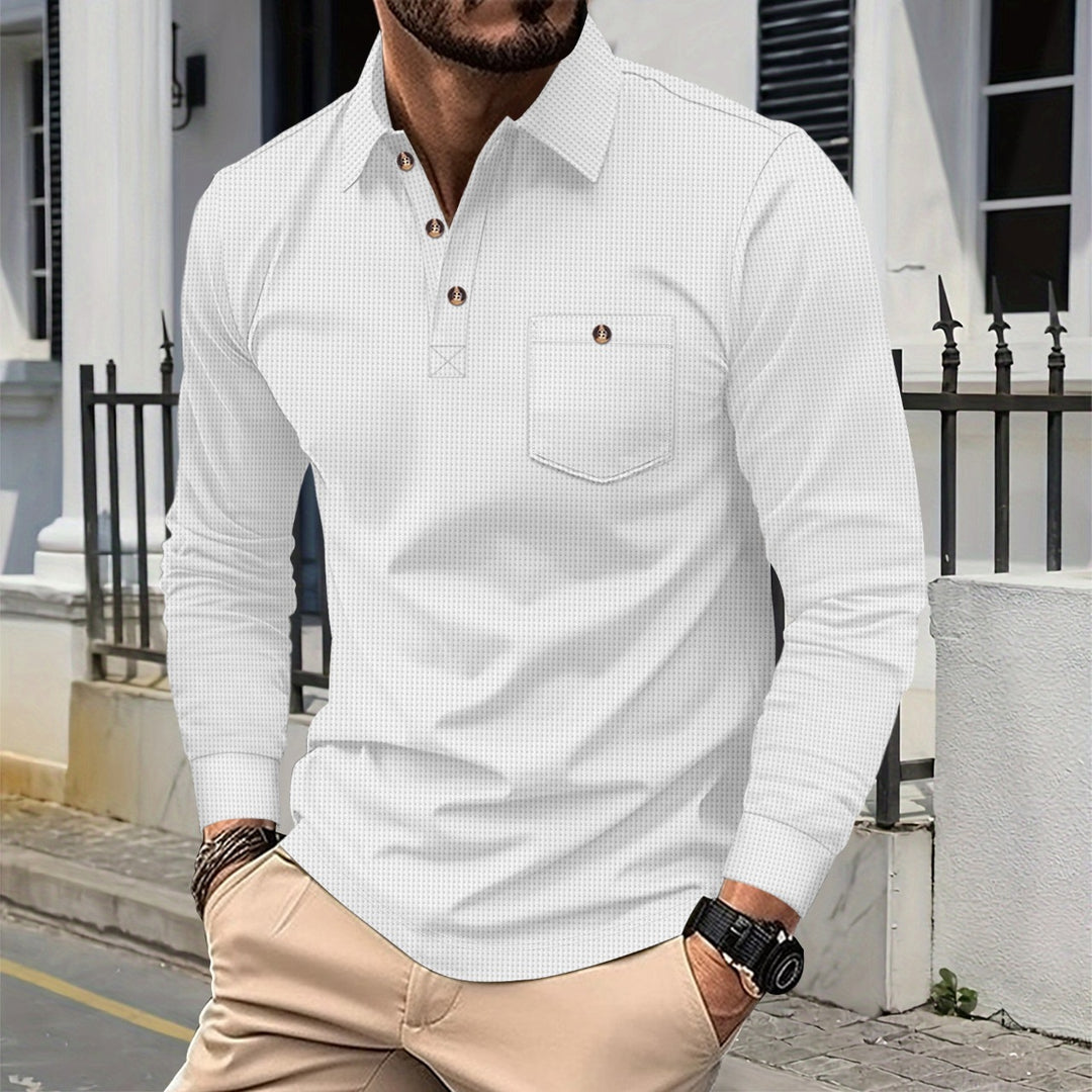 Herren modisches Langarmhemd mit strukturiertem Karomuster und eleganter Brusttasche Echoarchiv