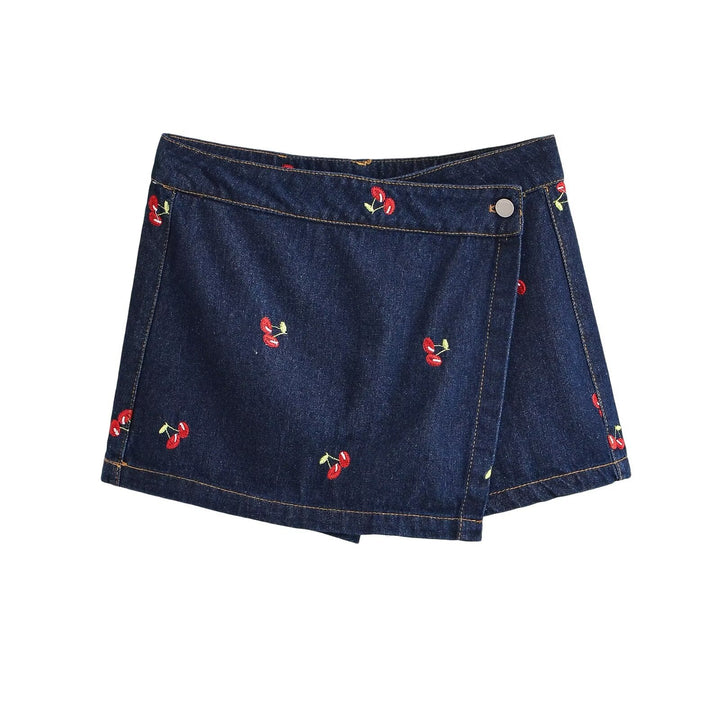Damen Jeansrock mit verspielter Kirschstickerei und dekorativem Schnitt Echo Archiv