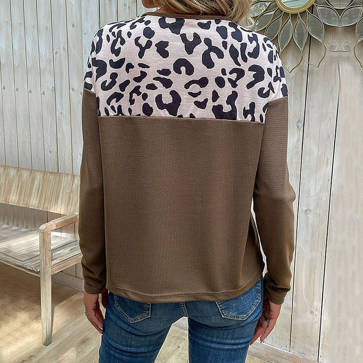 Damen Langarm-Waffelshirt mit Leo-Schulterpasse und Knopfblende Echoarchiv