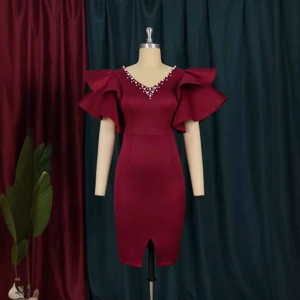 Damen figurbetontes Midi-Kleid mit voluminösen Rüschensäumen und Glitzerakzenten Echo Archiv