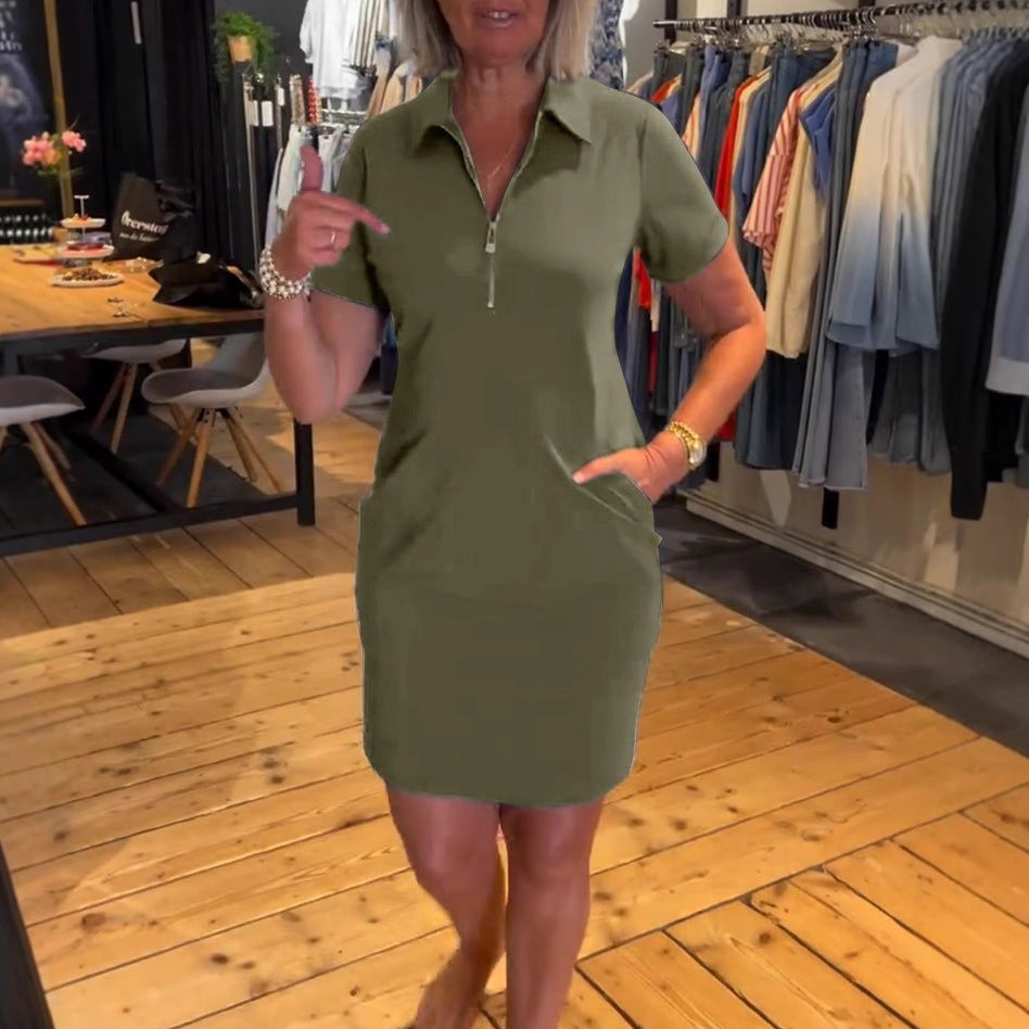 Damen nan legeres Polokleid mit Reißverschlusskragen, kurzen Ärmeln und praktischen Eingrifftaschen Echo Archiv