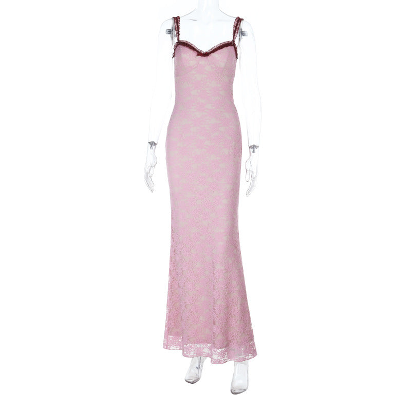 Damen Elegantes Spitzenmaxikleid mit feinem Trägerdesign Echo Archiv