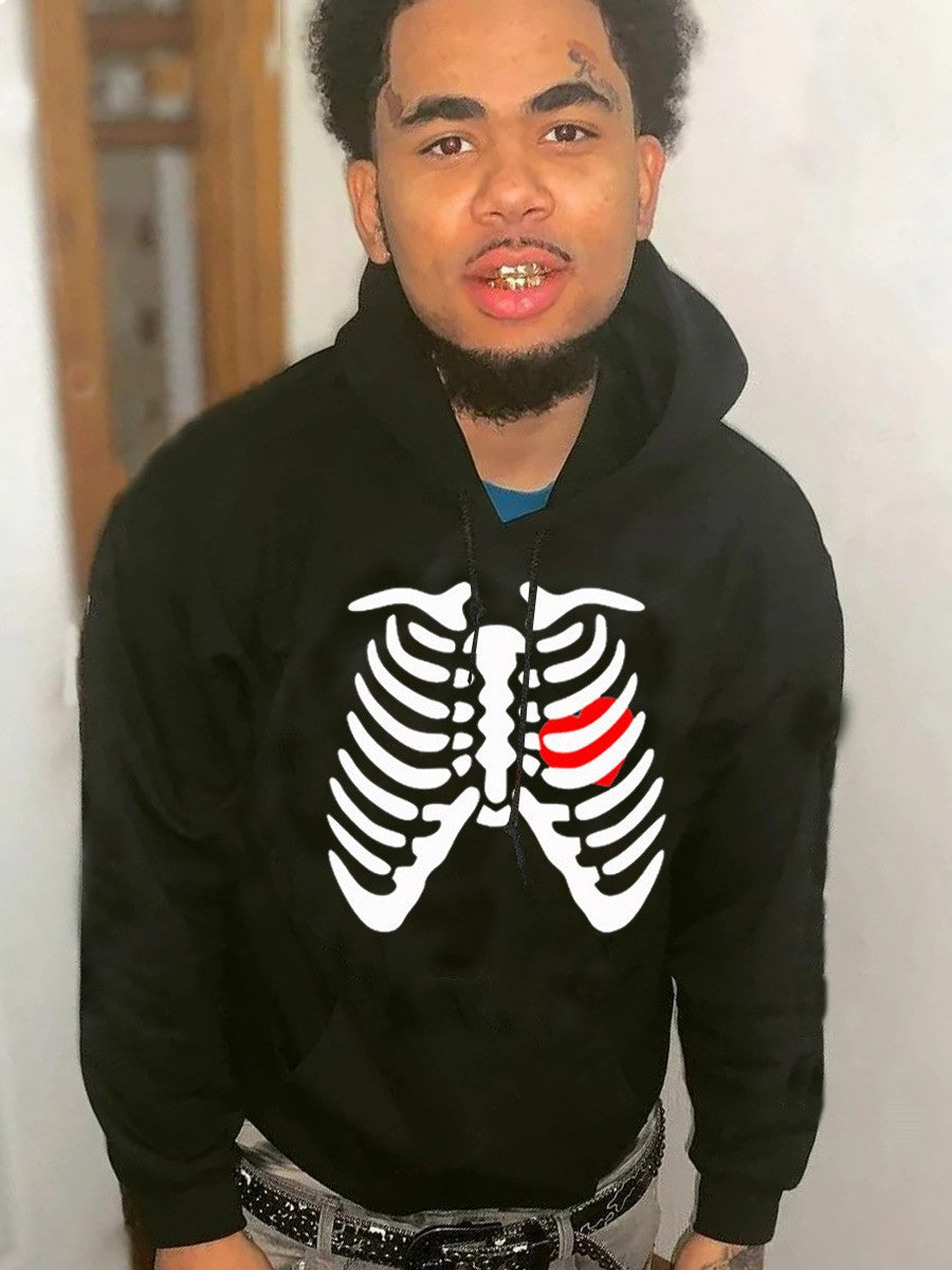 Herren Hoodie mit kreativem Skelett-Druck Echoarchiv