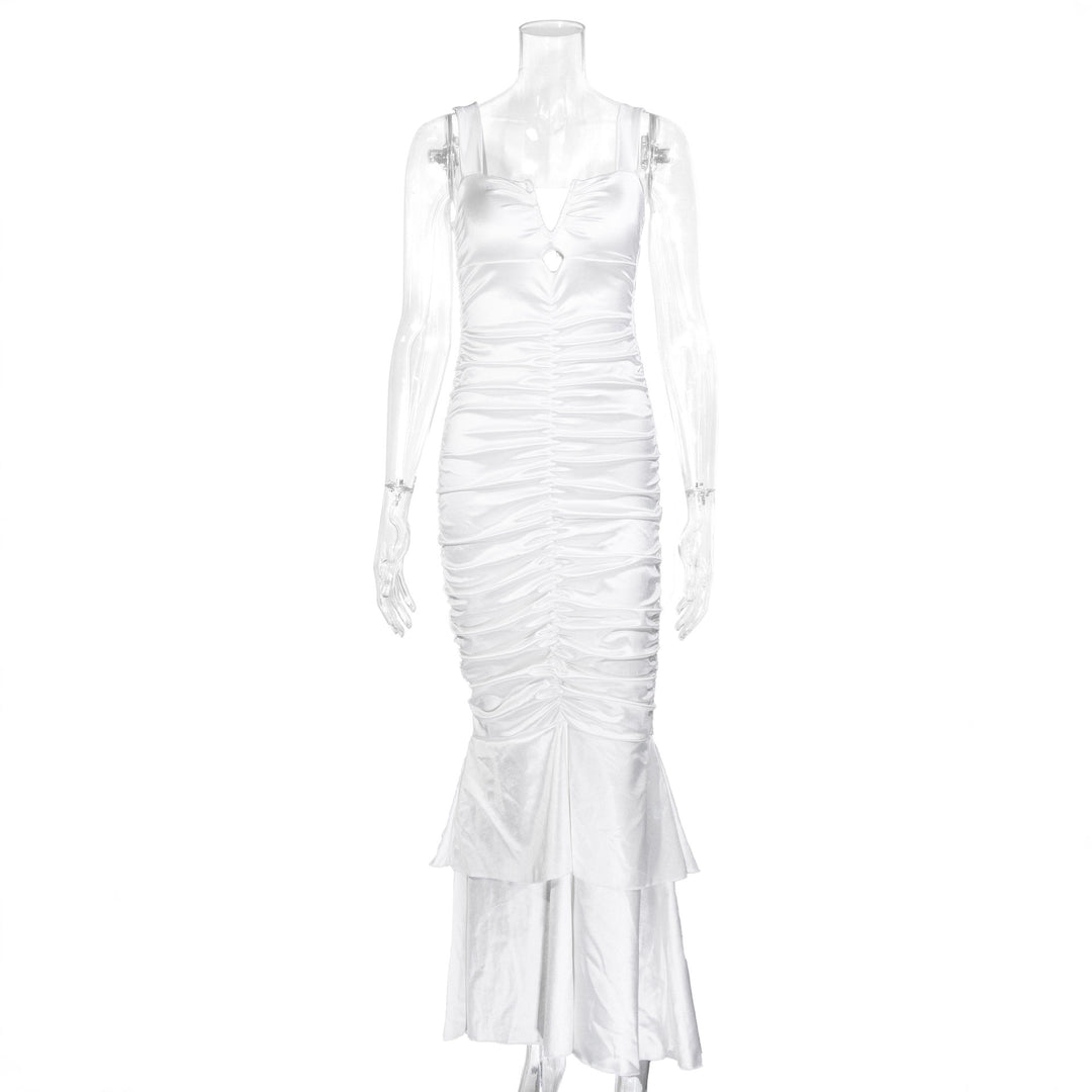 Damen Figurbetontes Satin-Maxi-Kleid mit Rüschendetails Echo Archiv