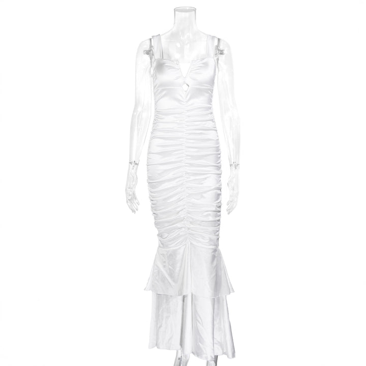 Damen Figurbetontes Satin-Maxi-Kleid mit Rüschendetails Echo Archiv