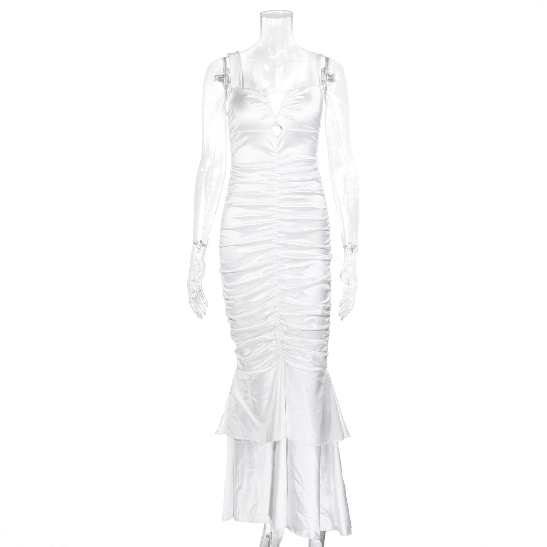Damen Figurbetontes Satin-Maxi-Kleid mit Rüschendetails Echo Archiv