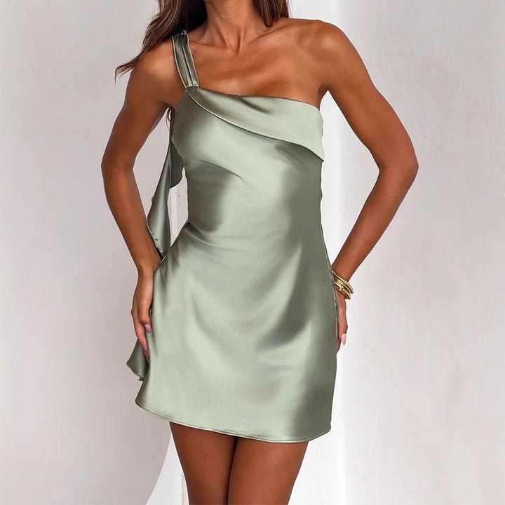 Damen Elegantes asymmetrisches Minikleid aus Satin Echo Archiv