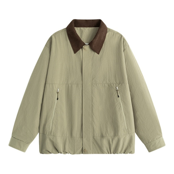 Herren Leichte Harrington-Übergangsjacke mit Cordkragen, verdeckter Druckknopfleiste & Reißverschlusstaschen Echoarchiv