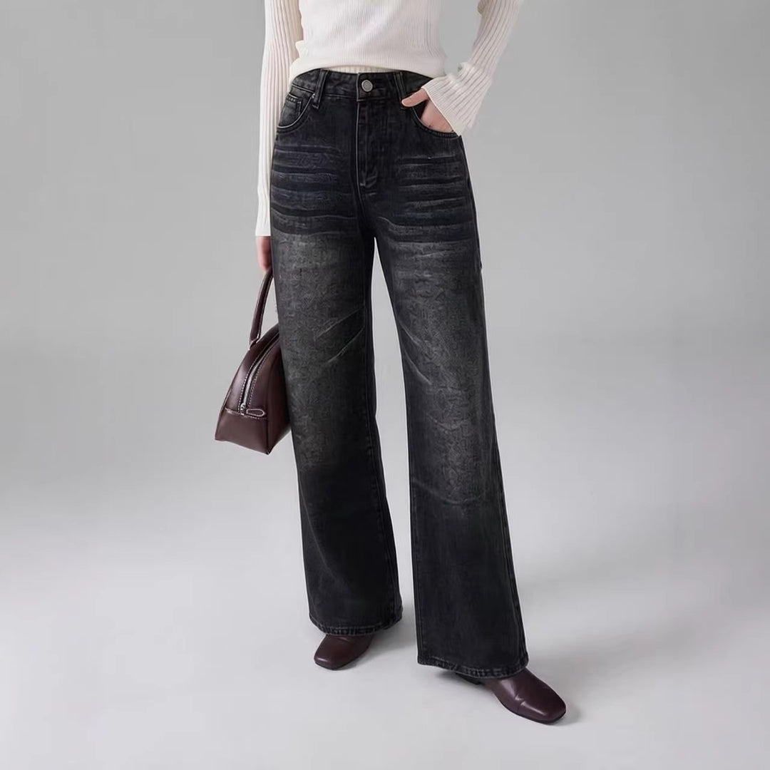 Damen weite High-Waist Jeans mit einzigartiger Textur Echo Archiv
