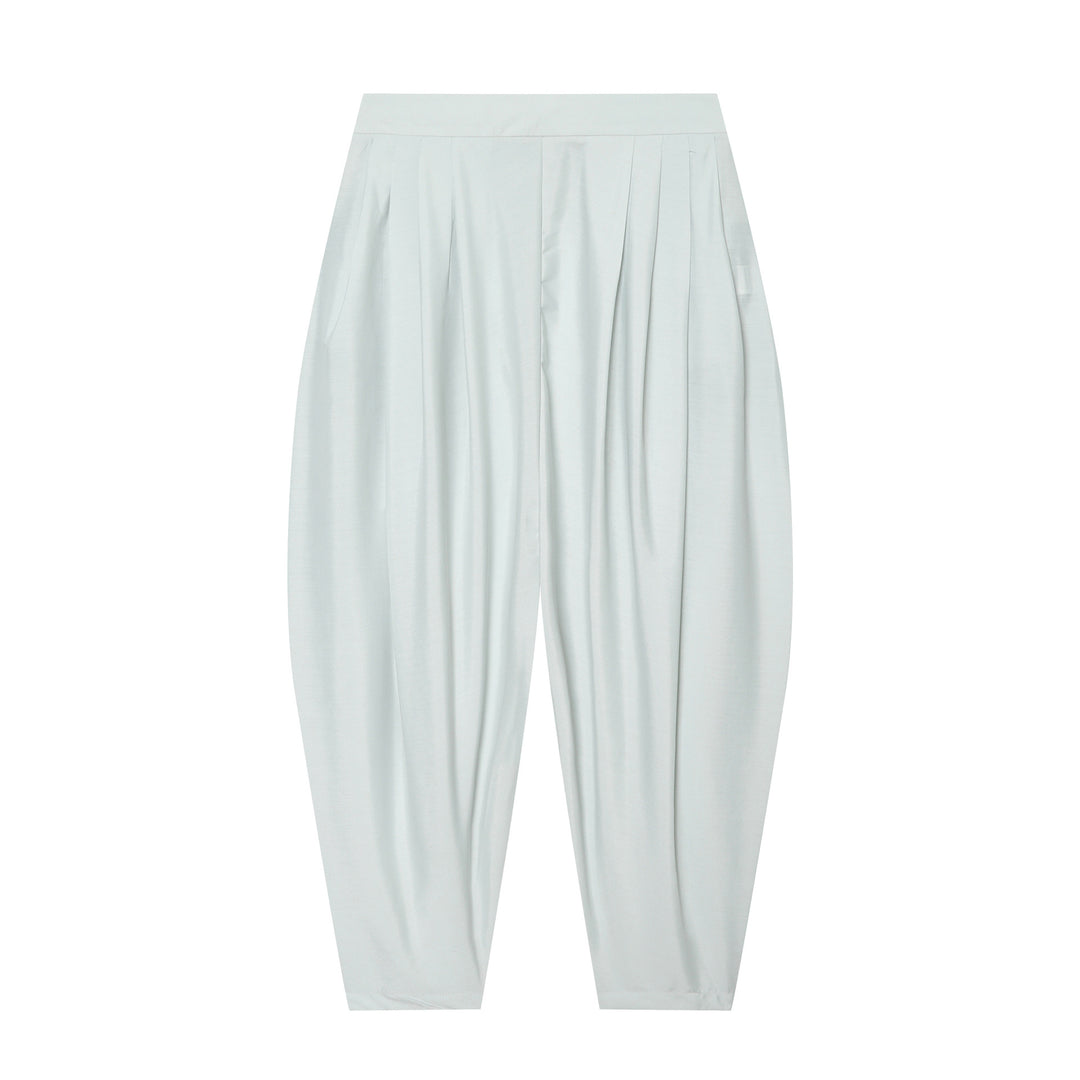 Damen Hochtaillierte plissierte Haremhose mit Kellerfalten und konischem Bein Echo Archiv