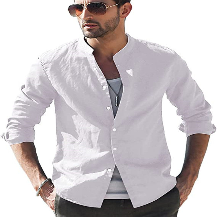 Herren Langarmhemd mit modernem Stehkragen und lässigem Look Echoarchiv