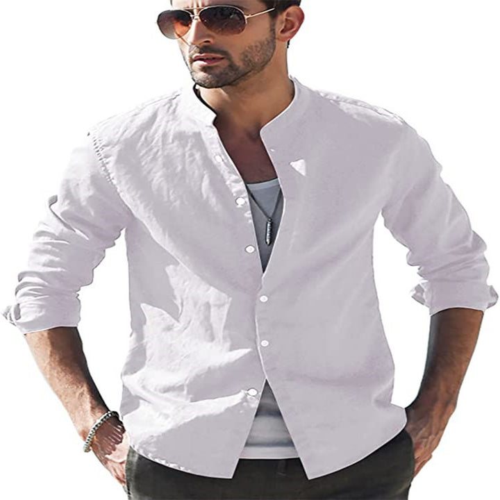 Herren Langarmhemd mit modernem Stehkragen und lässigem Look Echoarchiv