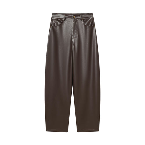 Damen nan weite Highwaist Cropped-Lederhose mit Five‑Pocket und geradem Bein Echo Archiv