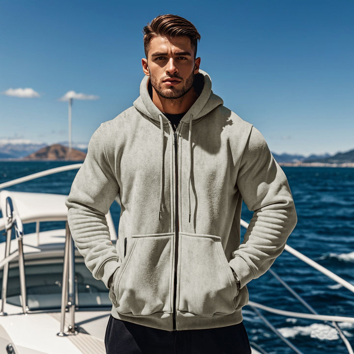 Herren gemütlicher Kapuzenpullover mit Reißverschluss und Taschen Echoarchiv