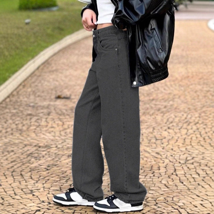 Damen hochgeschnittene locker sitzende Jeans mit weitem Bein und asymmetrischer Knopfleiste Echo Archiv