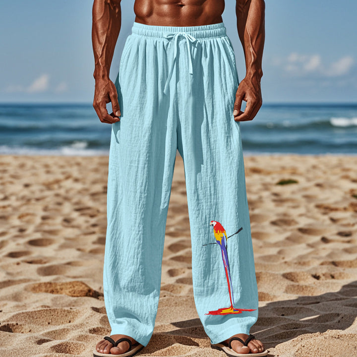 Herren luftige Strandhose mit buntem Papageien-Design Echoarchiv