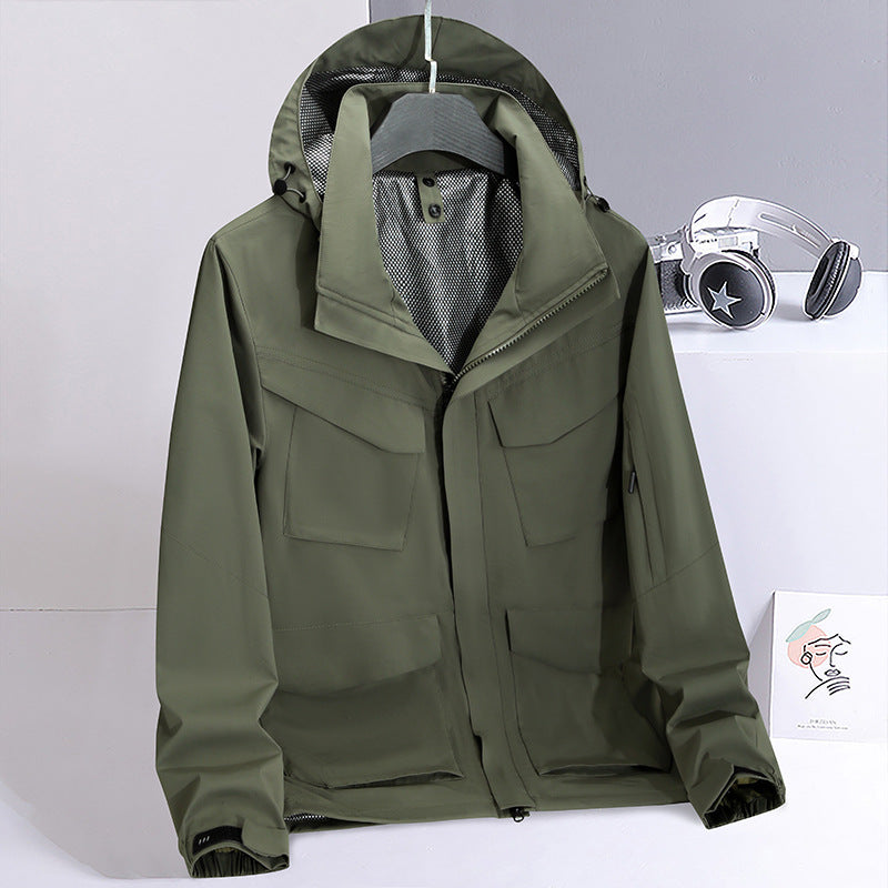 Herren Wasserabweisende Field-Utility-Jacke mit Kapuze und Mehrfach-Taschen Echo Archiv