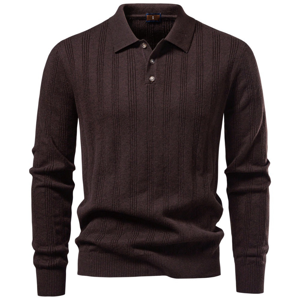 Herren Langarm-Feinstrick-Poloshirt mit Strukturstreifen und geripptem Saum Echoarchiv