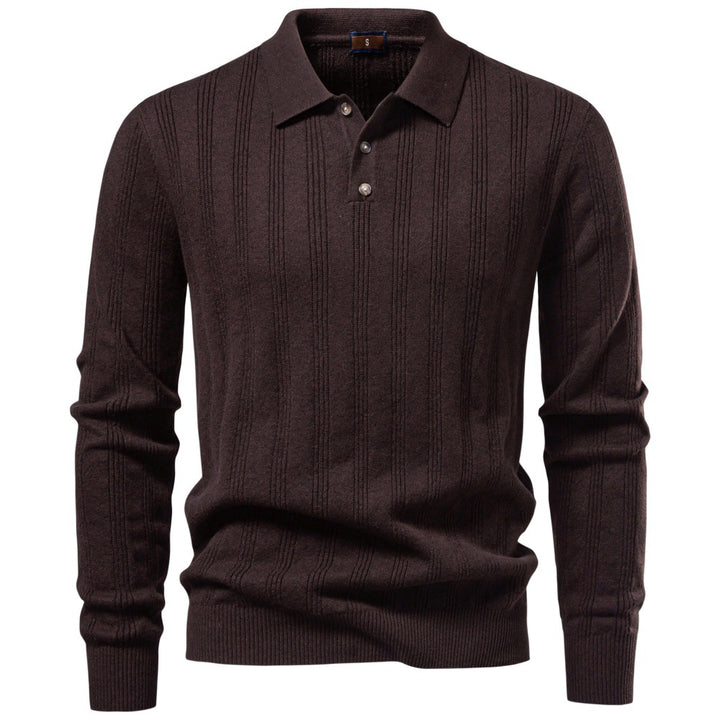Herren Langarm-Feinstrick-Poloshirt mit Strukturstreifen und geripptem Saum Echoarchiv