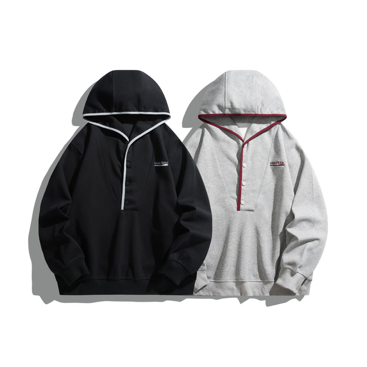 Unisex Kapuzen‑Sweatshirt mit Druckknopfleiste und Kontrastpaspel Echoarchiv