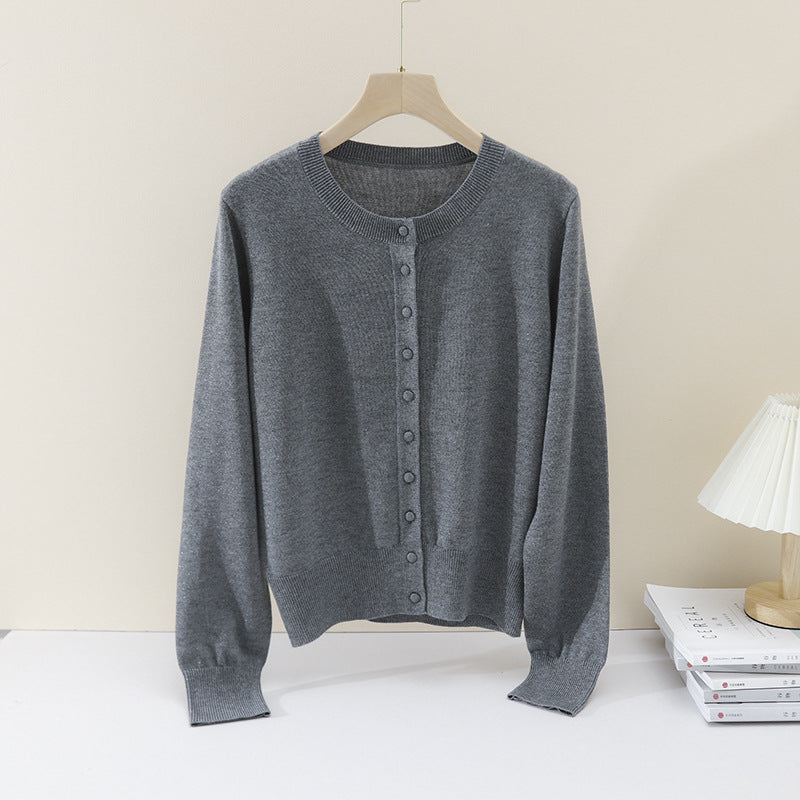 Damen Feinstrick-Cardigan mit Rundhalsausschnitt und Perlmuttknöpfen Echo Archiv