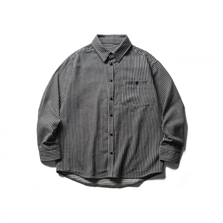 Herren Gestreiftes Oversize-Hemd aus gewaschenem Baumwollmix mit Brusttasche Echo Archiv