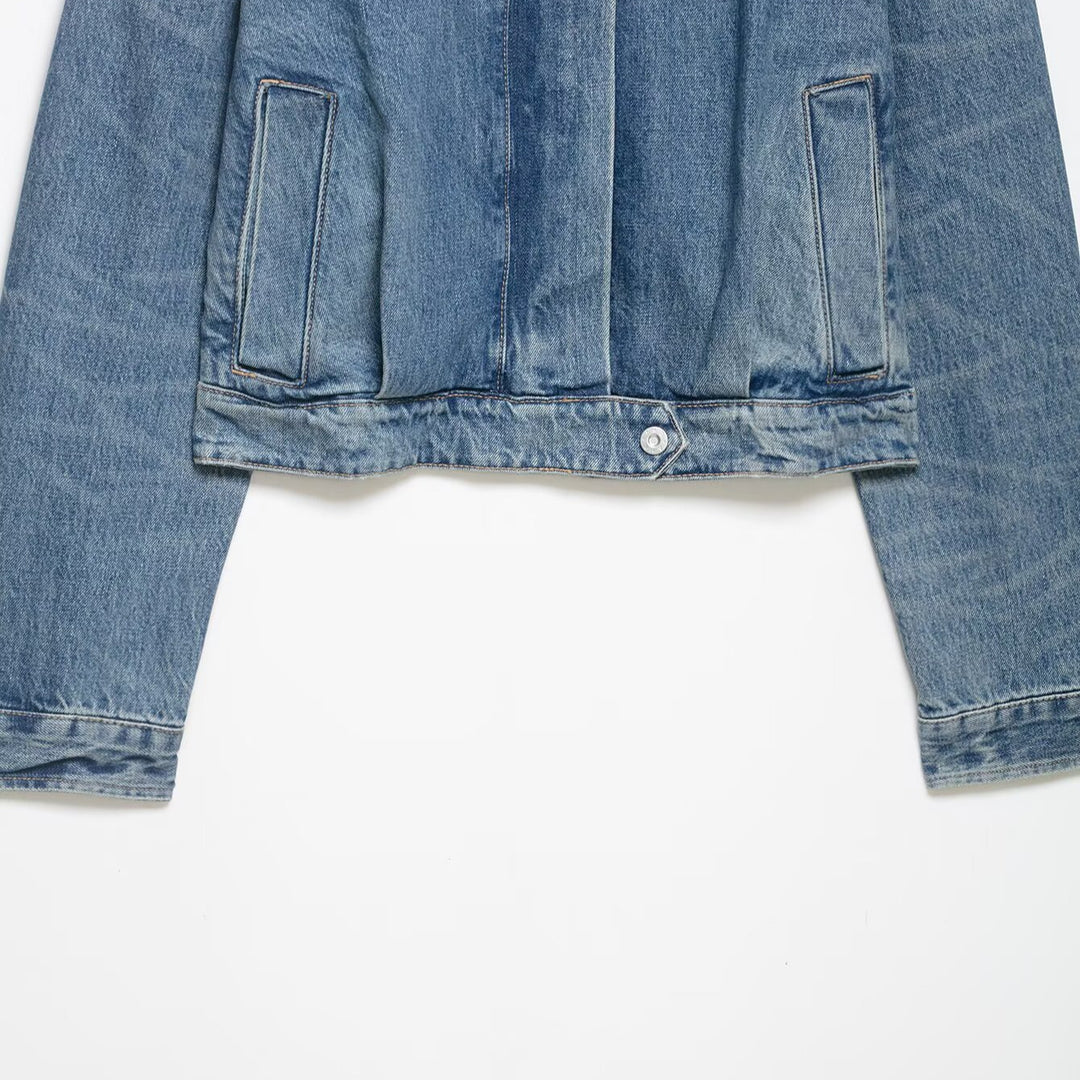 Damen Cropped Jeansjacke mit Epauletten, verdeckter Knopfleiste und Taillenriegel Echo Archiv