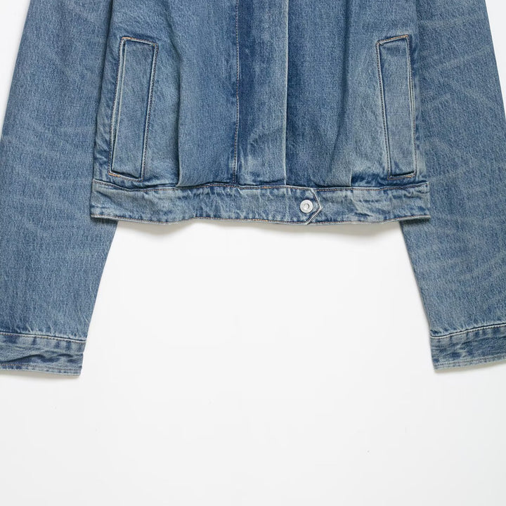 Damen Cropped Jeansjacke mit Epauletten, verdeckter Knopfleiste und Taillenriegel Echo Archiv