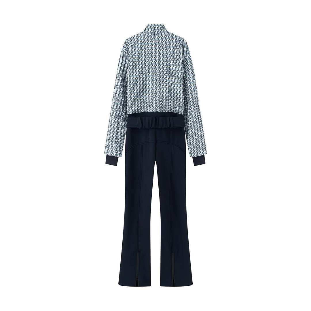 Damen Zweiteiliges Ensemble aus strukturierter Kurzjacke und hochgeschnittener Schlaghose Echo Archiv