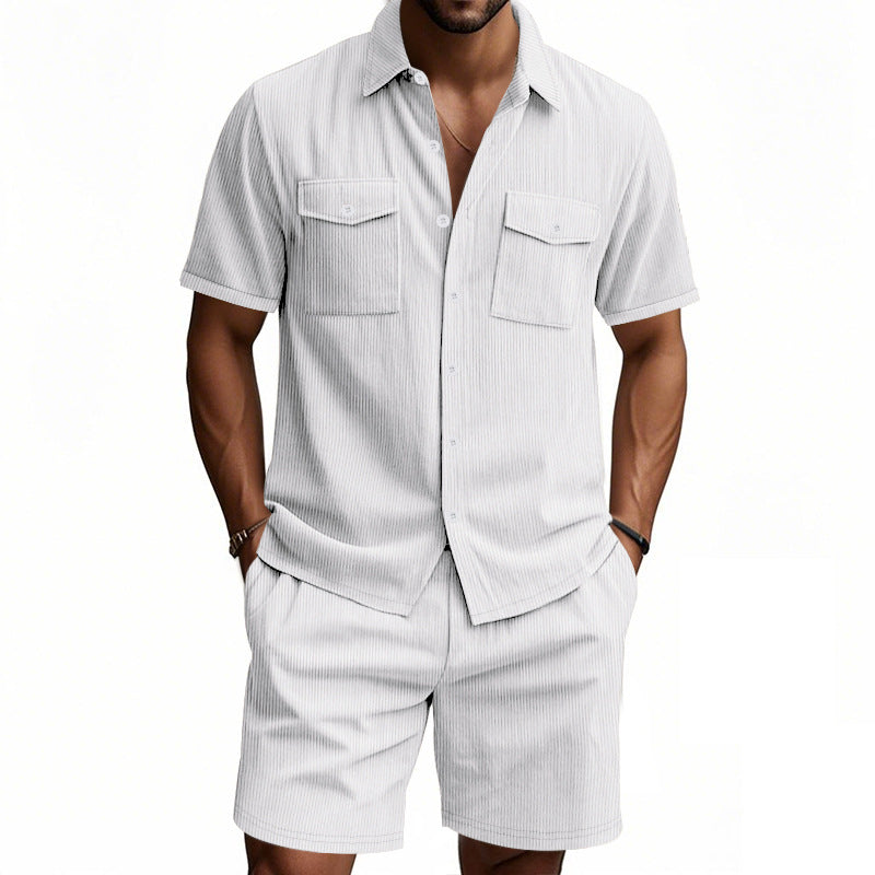 Herren lässiges Kurzarm-Hemd- und Shorts-Set Echoarchiv
