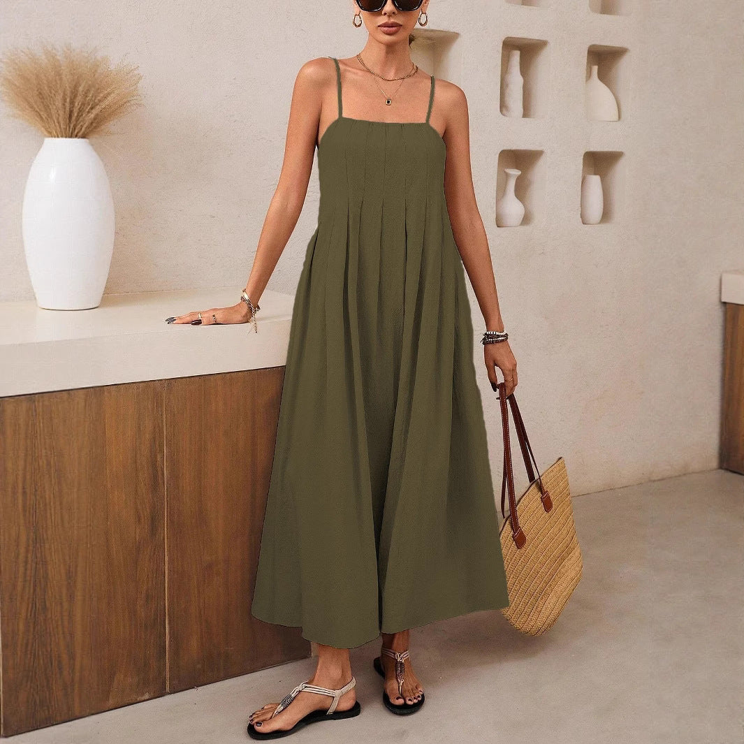 Damen Langärmliges Maxikleid mit Faltenwurf und Spaghettiträgern Echo Archiv