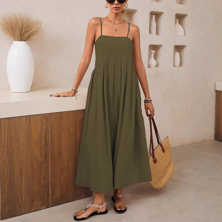 Damen Langärmliges Maxikleid mit Faltenwurf und Spaghettiträgern Echo Archiv
