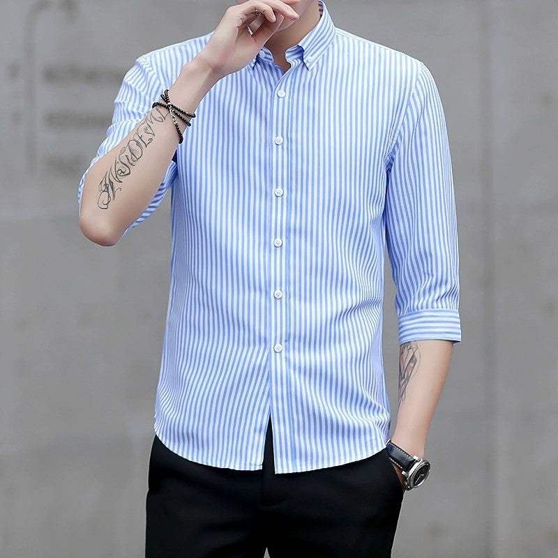 Herren Gestreiftes Button-Down-Hemd mit Kentkragen und Dreiviertelärmeln in tailliertem Casual-Schnitt Echo Archiv