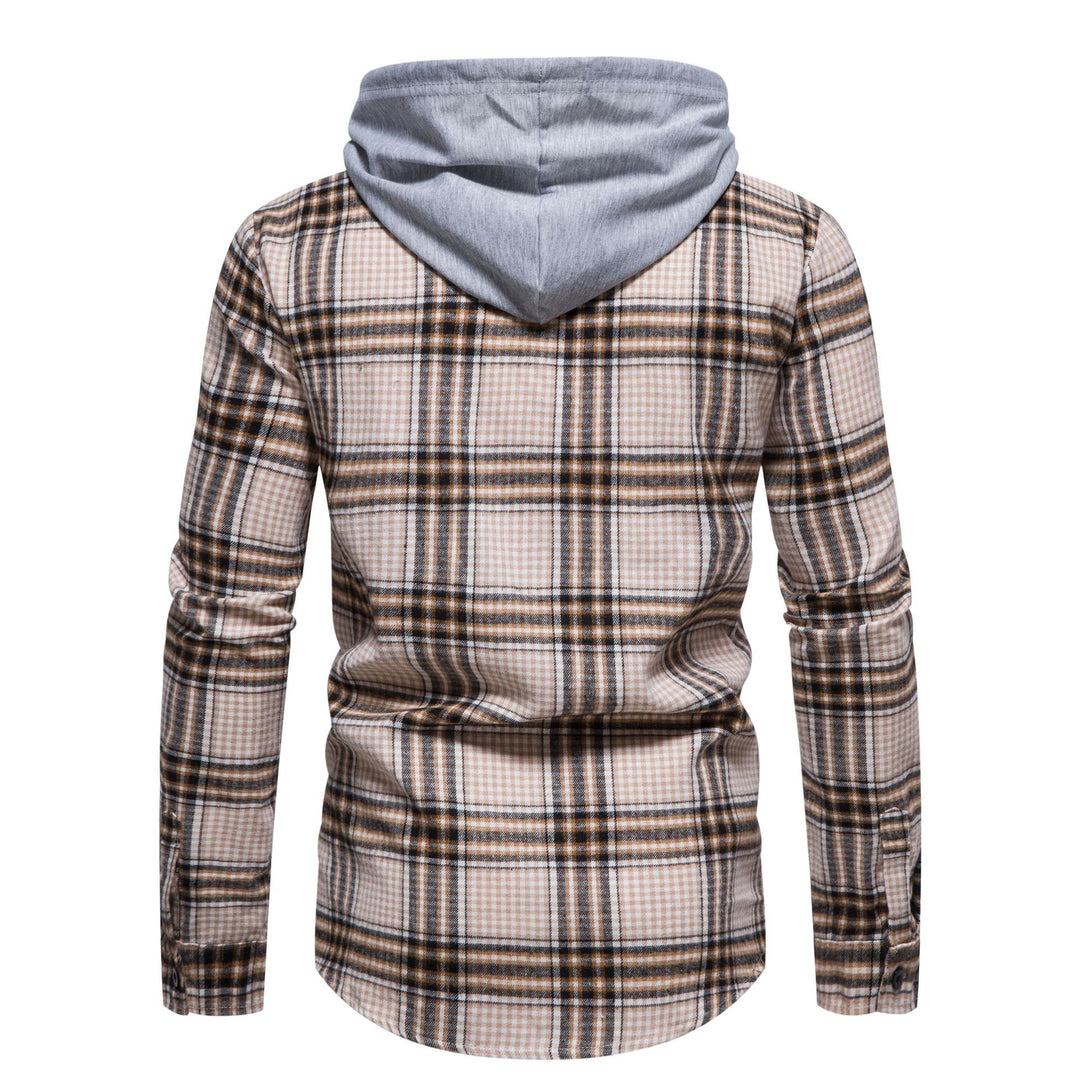 Herren Karo-Hemdjacke mit integrierter Kapuze und modernen Mustern Echoarchiv