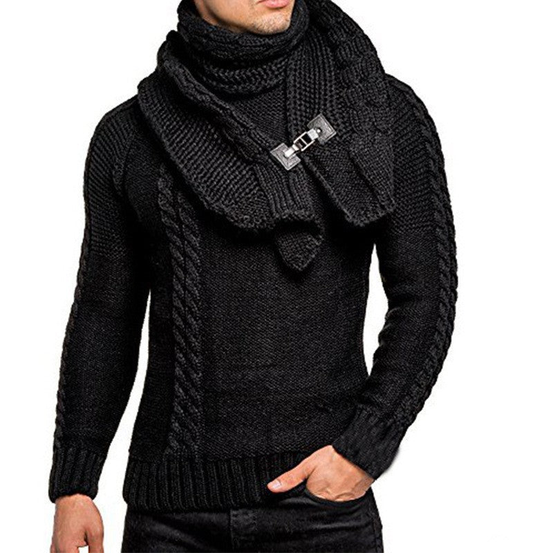 Herren nan Strickpullover mit überlappendem Schalkragen und Schnallenverschluss Echo Archiv