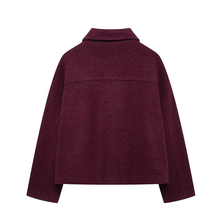 Damen kastige Kurzjacke mit durchgehendem Reißverschluss, aufgesetzten Klappentaschen und Hemdkragen – Célinea