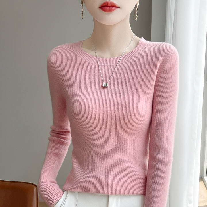 Damen Taillierter Rundhals-Pullover aus fein gerippter Kaschmir‑Optik Echoarchiv