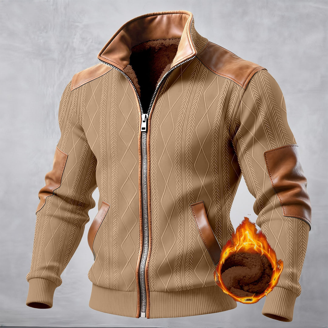Herren stilvolle Kunstlederjacke mit diagonalem Muster und warmem Innenfutter Echoarchiv