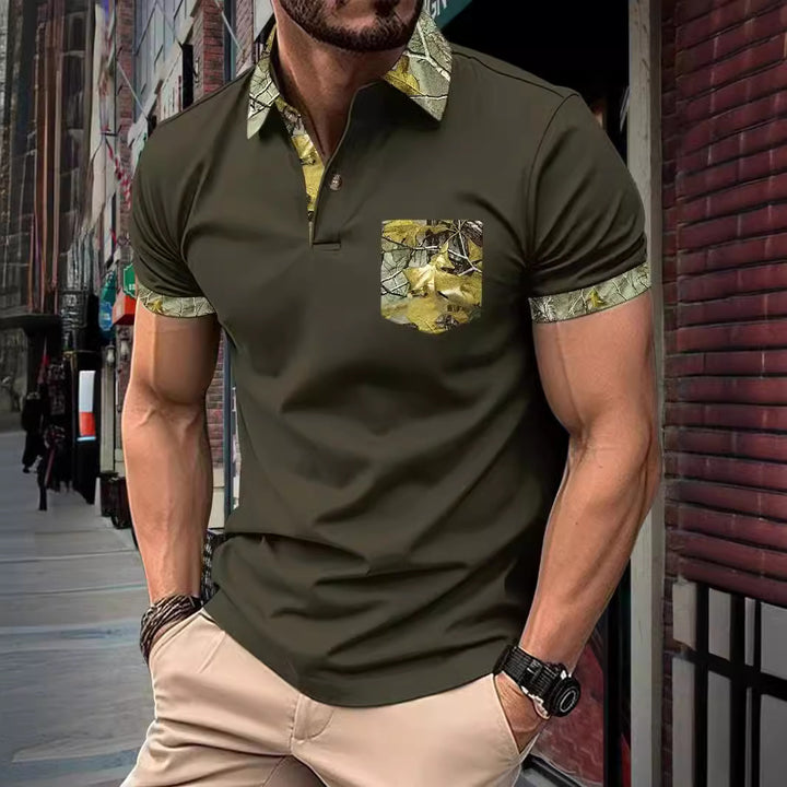 Herren Poloshirt mit einzigartigem Camouflage-Kragen und Brusttasche Echoarchiv