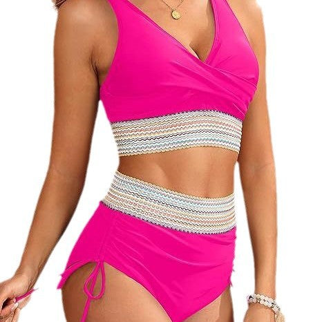 Damen Hochgeschnittener Bikini mit Eleganter Wickeloptik und Dekorativem Bund Echoarchiv