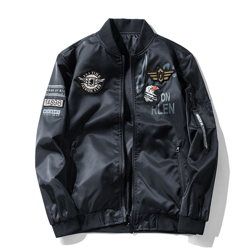 Herren Piloten-Bomberjacke mit Emblemapplikationen, leichtem Nylonaußenstoff und Ärmeltasche Echo Archiv