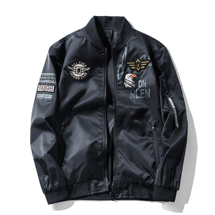 Herren Piloten-Bomberjacke mit Emblemapplikationen, leichtem Nylonaußenstoff und Ärmeltasche Echo Archiv