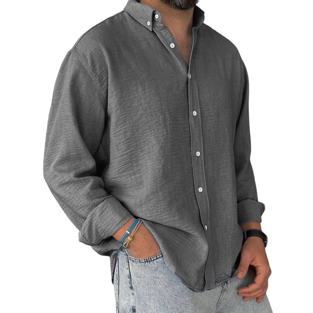 Herren nan leichtes Baumwoll-Leinen-Hemd mit Button-Down-Kragen und entspannter Relaxed-Fit Echo Archiv