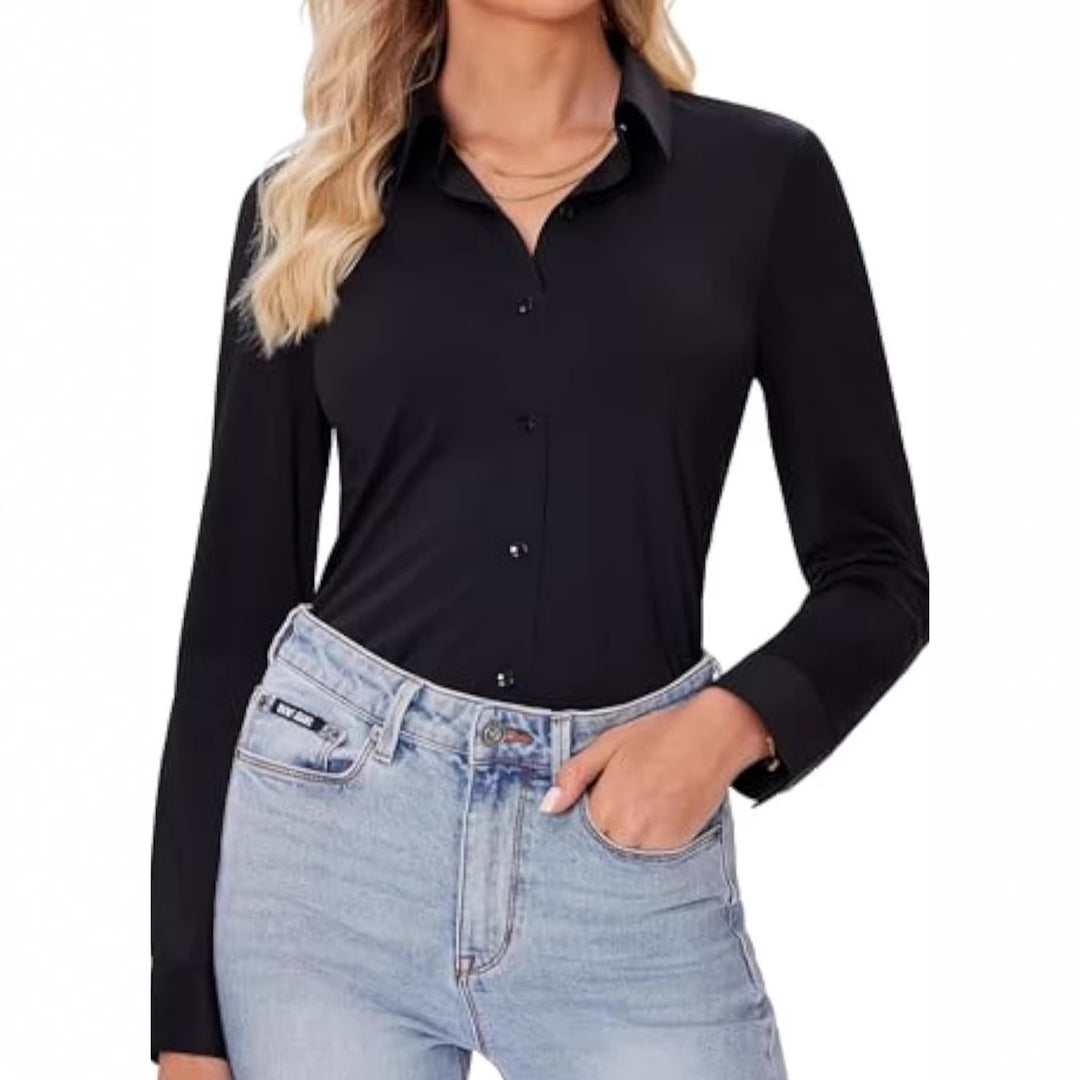 Damen Klassische Viskose-Stretch Hemdbluse mit Kentkragen und Manschetten – Maréline