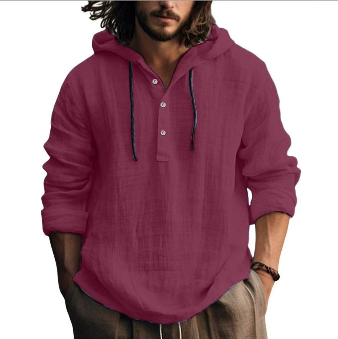 Herren lässiges Kapuzenshirt aus leichtem Gewebe mit Knopfleiste und weiten Ärmeln Echoarchiv